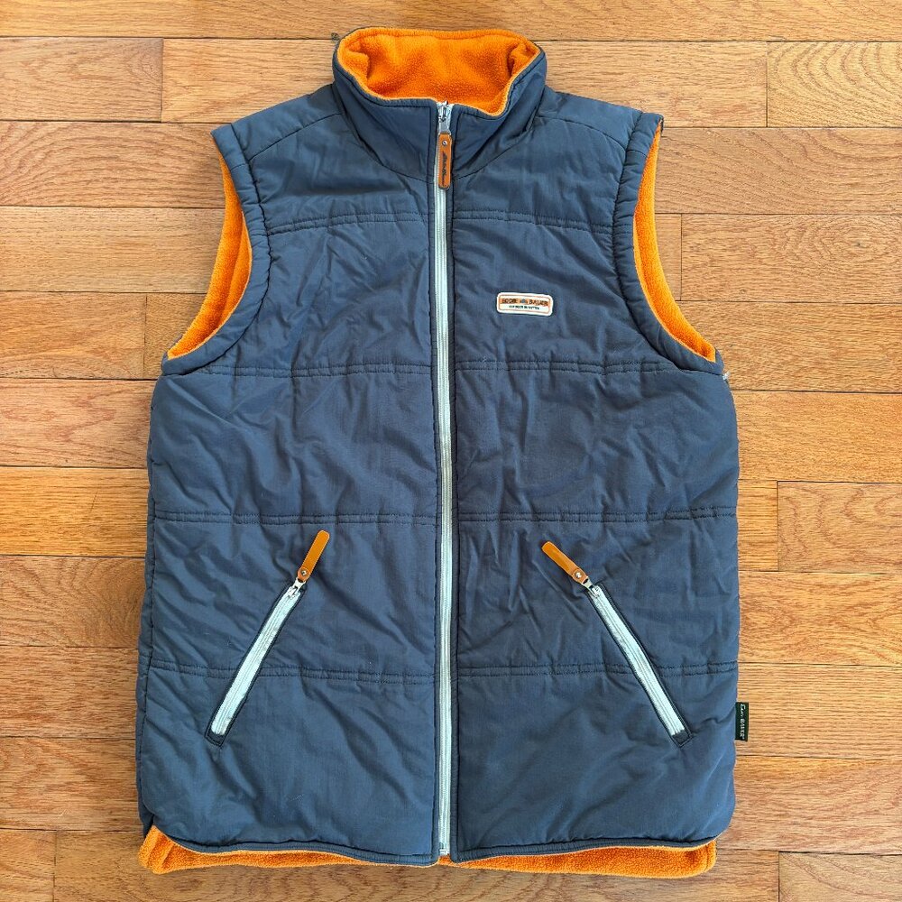Eddie Bauer Puffer Vest Teens XL Blue Orange Reversible Fleece Zip Pockets Y2K